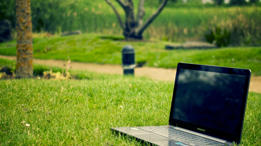 laptop-notebook-grass-meadow